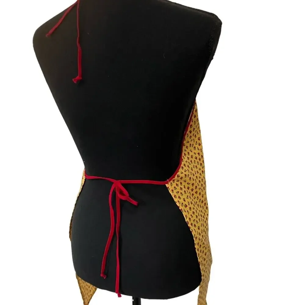 Yellow Patterned Kitchen Apron with Cherries